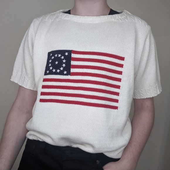Vintage American Flag Knitted Short Sleeve Shirt - Picture 1 of 2